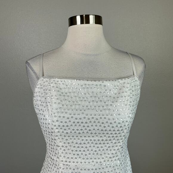 Aidan Mattox White Sequined Long Evening Gown Sleeveless Formal Dress Size 4 - Picture 7 of 14